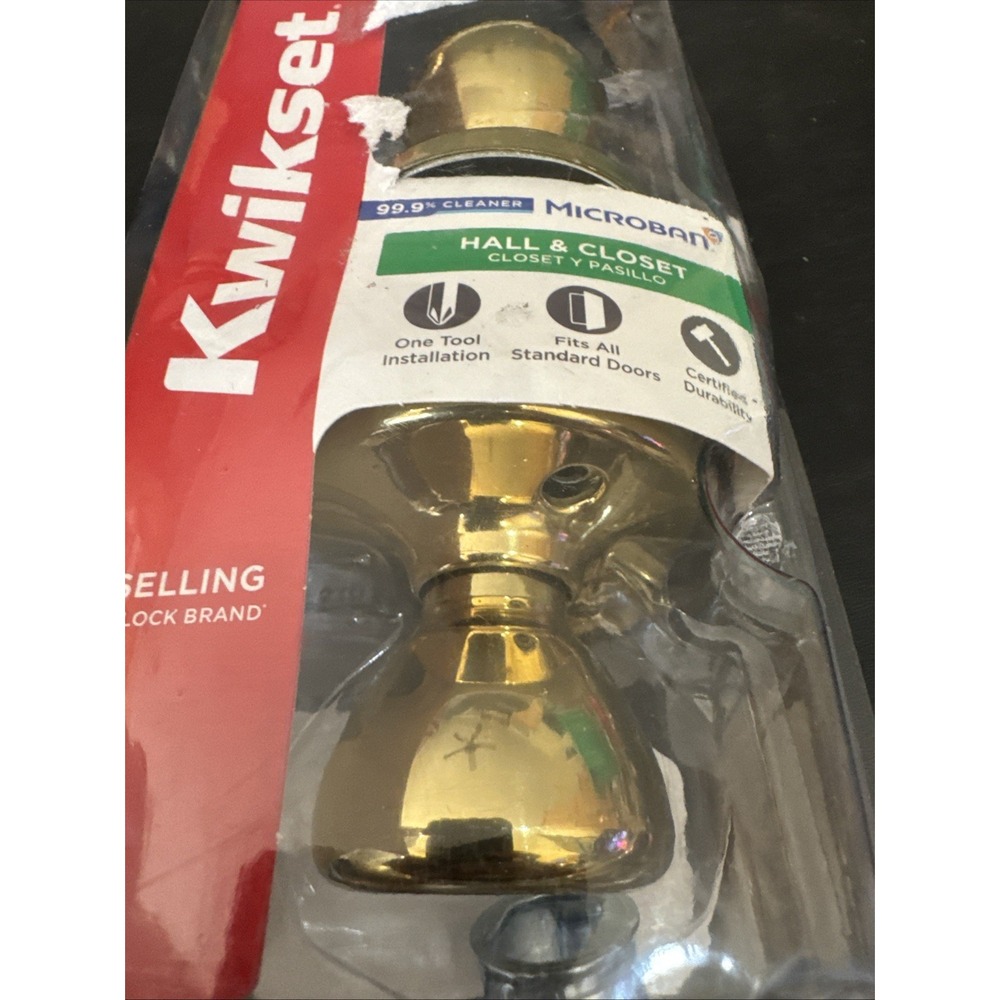 Kwikset Microban Hall Closet Doorknob, Polished Brass‎